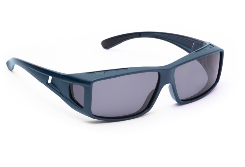 Overzetzonnebril groot hoekig - Blauw metallic