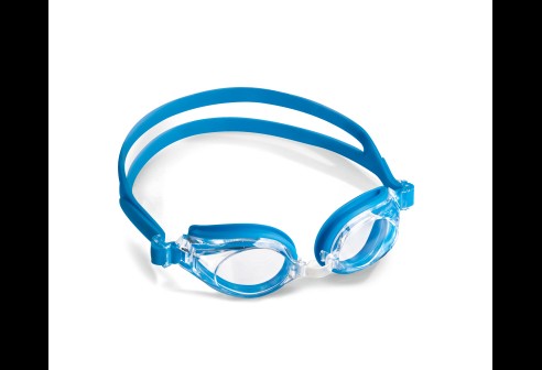 Zwembril volwassenmodel compleet gemonteerd met planglazen, blauw