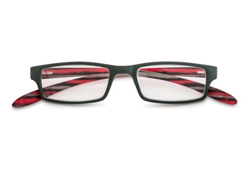 Leesbril kunststof montuur met 'neckholder' veren groen-rood