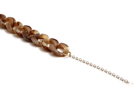 Brilketting acryl/metaal pecannoot/rose goud 2 stuks